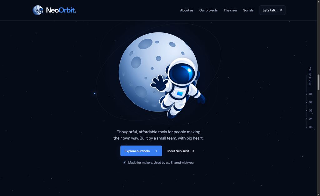 NeoOrbit website screenshot