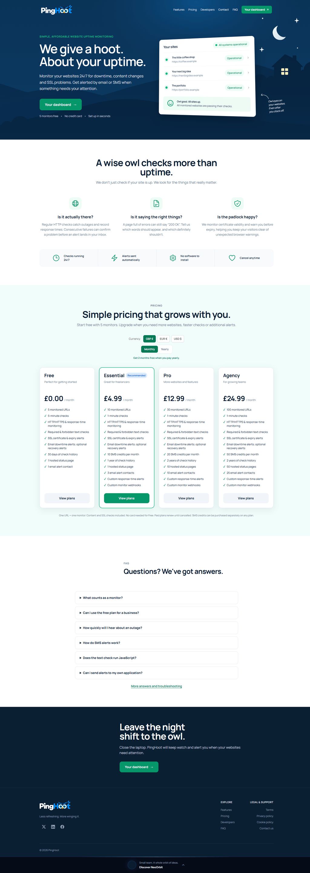 PingHoot website screenshot