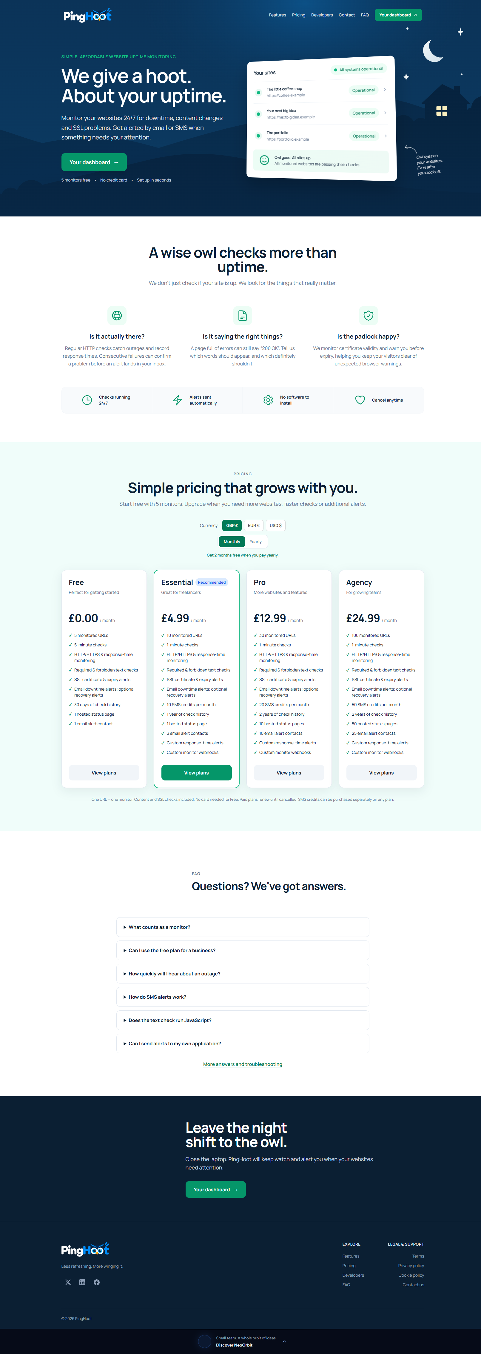 PingHoot website screenshot